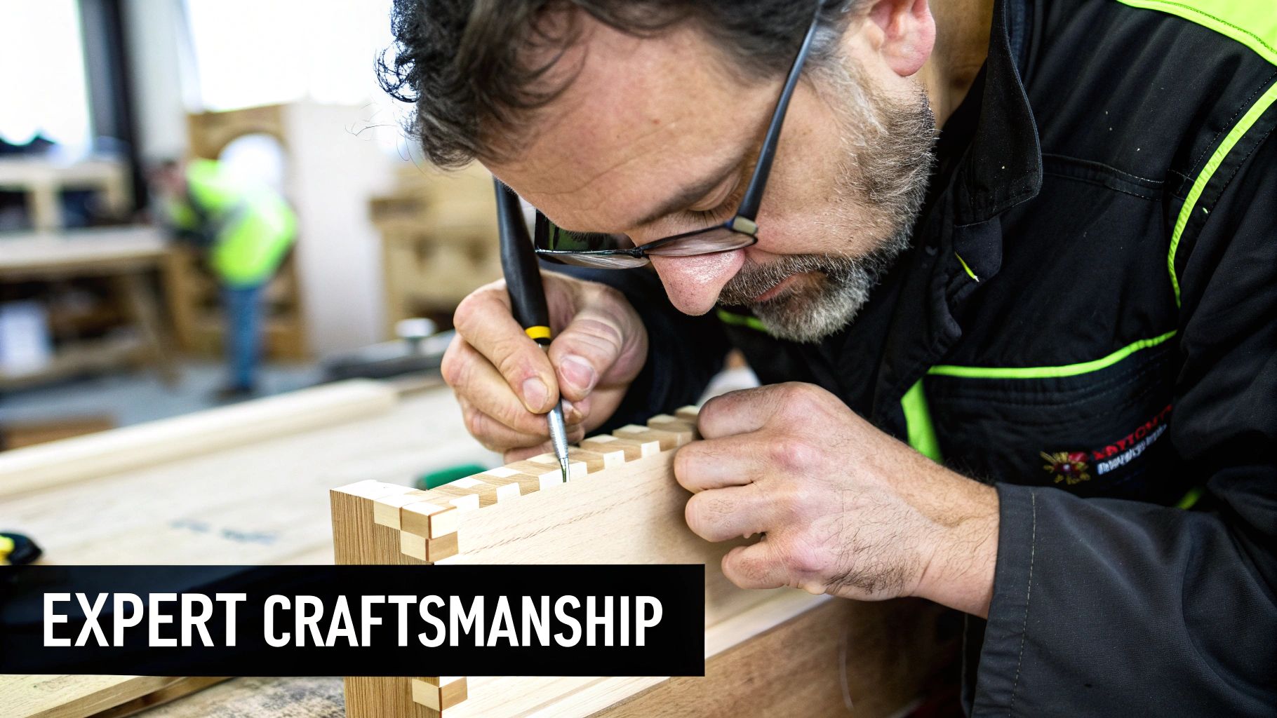 Detailed view of a well-crafted bathroom vanity drawer showing dovetail joinery.
