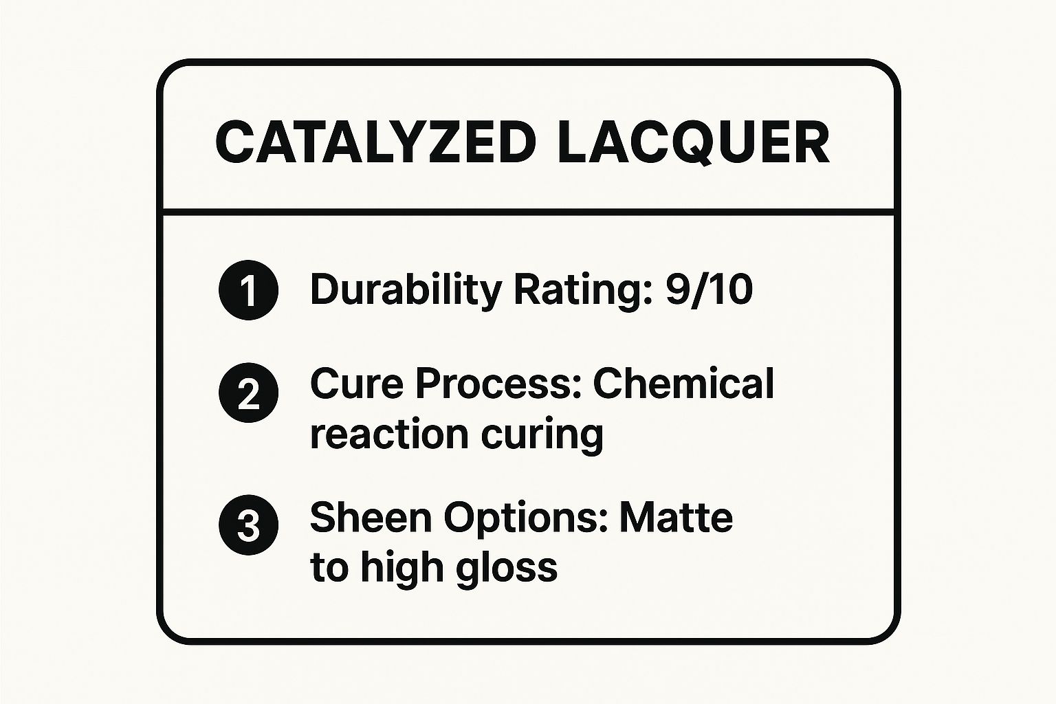 Infographic showing key data about Catalyzed Lacquer