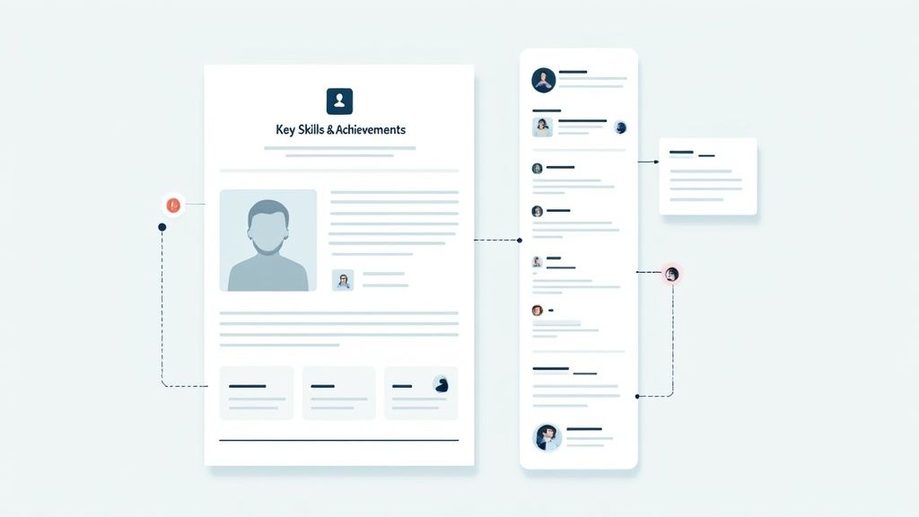 An example of a combination resume format, showing a skills summary at the top followed by a chronological work history.