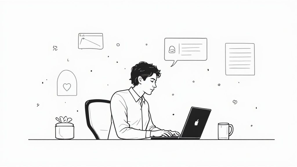 A person writing an email on a laptop