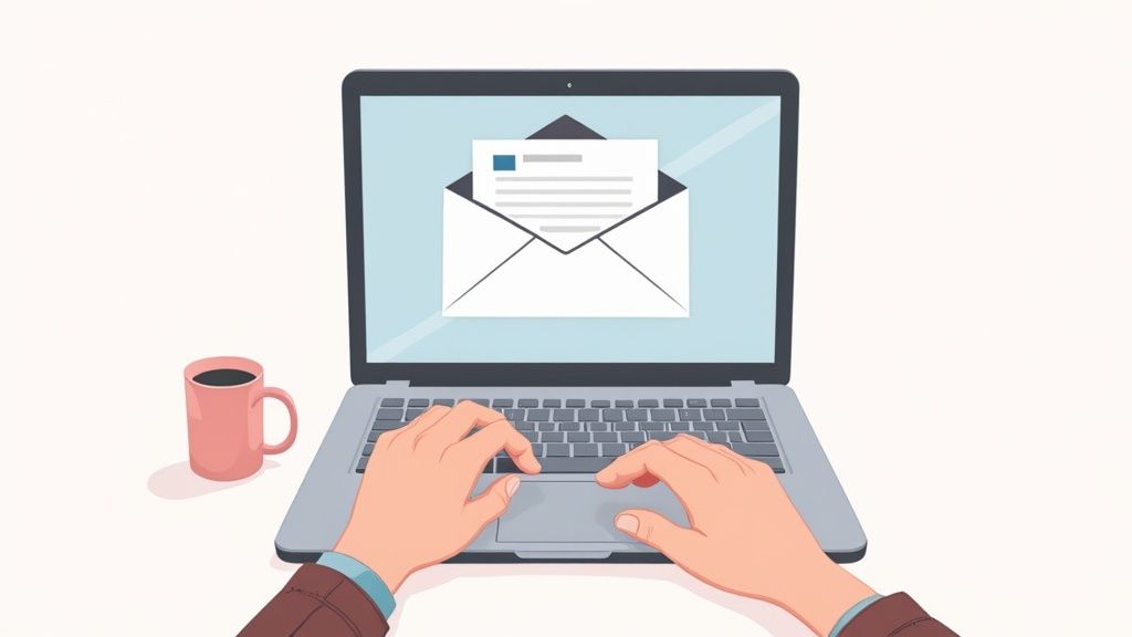 A clock on a desk next to a laptop, representing the importance of timing for an interview follow-up.