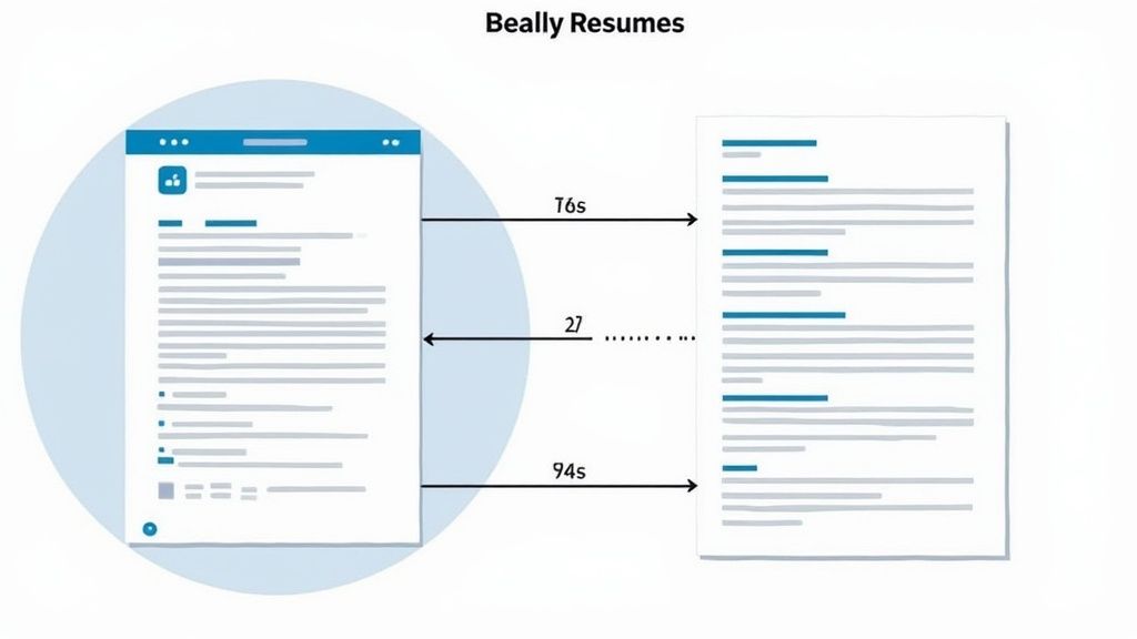A person thoughtfully writing a cover letter at a desk, with a laptop and a cup of coffee.