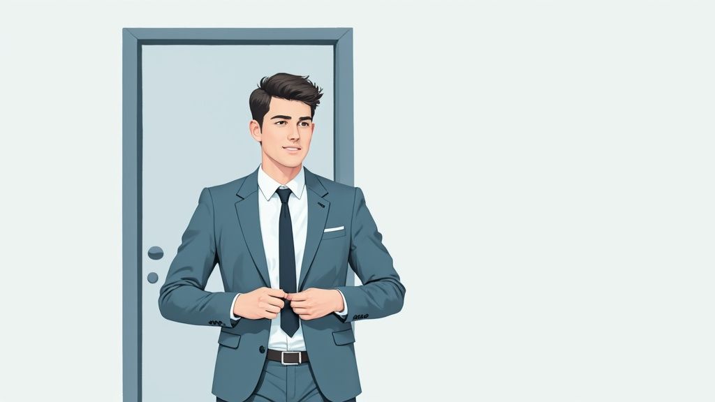 A professionally dressed person checking their watch, symbolizing punctuality for a job interview.