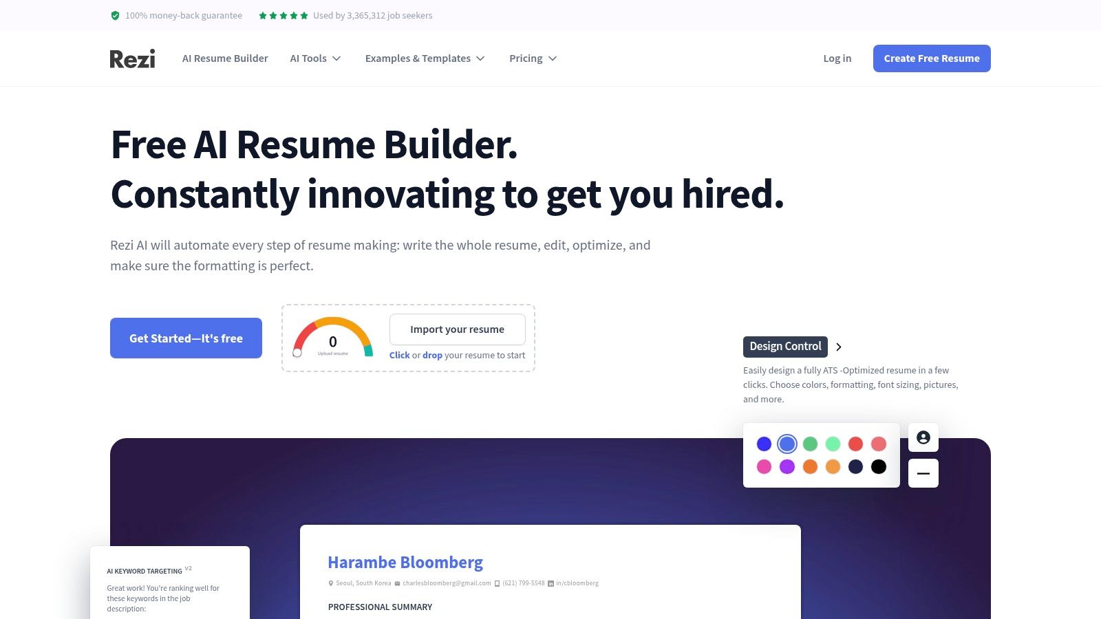 Rezi (AI resume and cover letter builder with lifetime option)