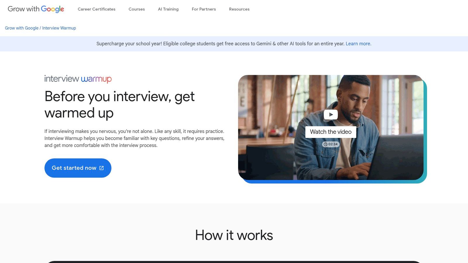 Google Interview Warmup (free AI interview practice)