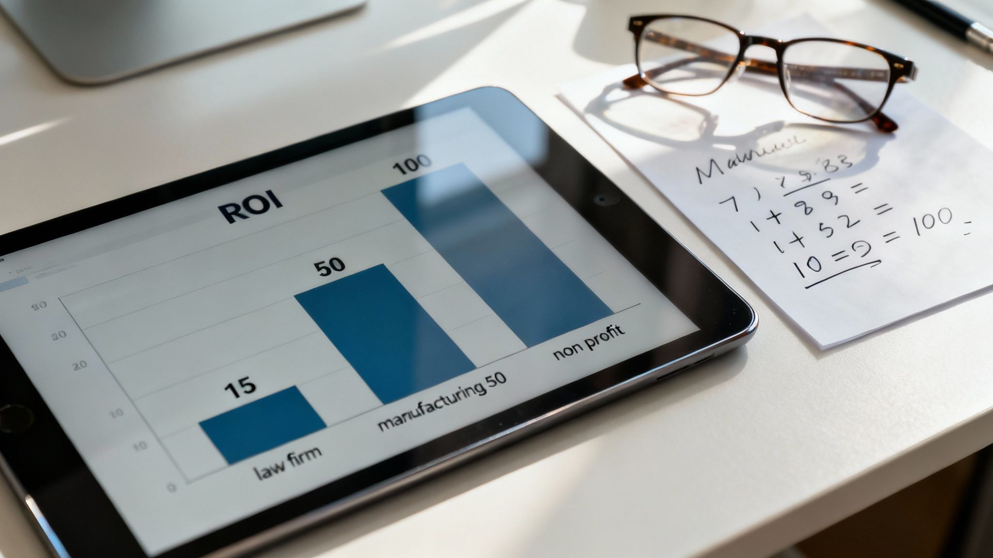 Managed IT Services Cost in Michigan A person using a calculator with charts and graphs in the background, symbolizing financial analysis.