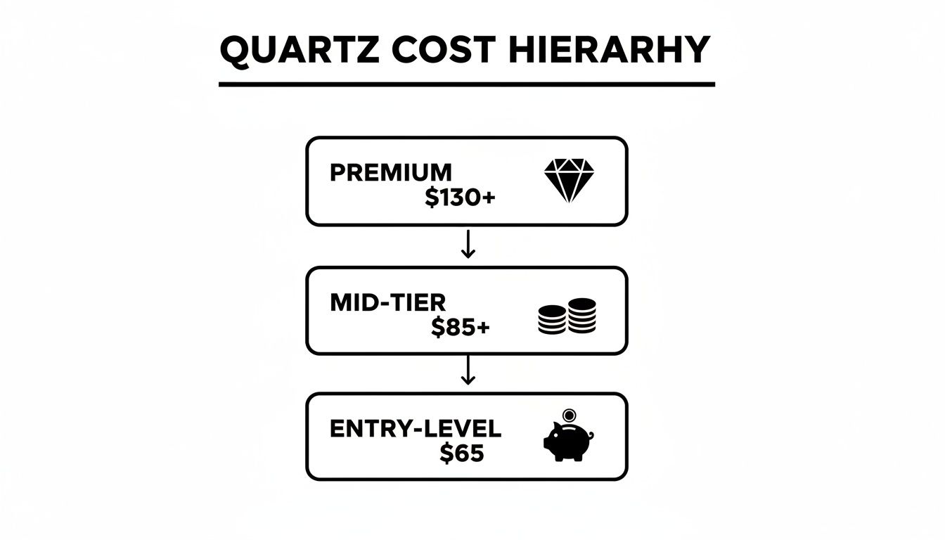 Quartz Cost Hierarchy diagram illustrating premium, mid-tier, and entry-level pricing.
