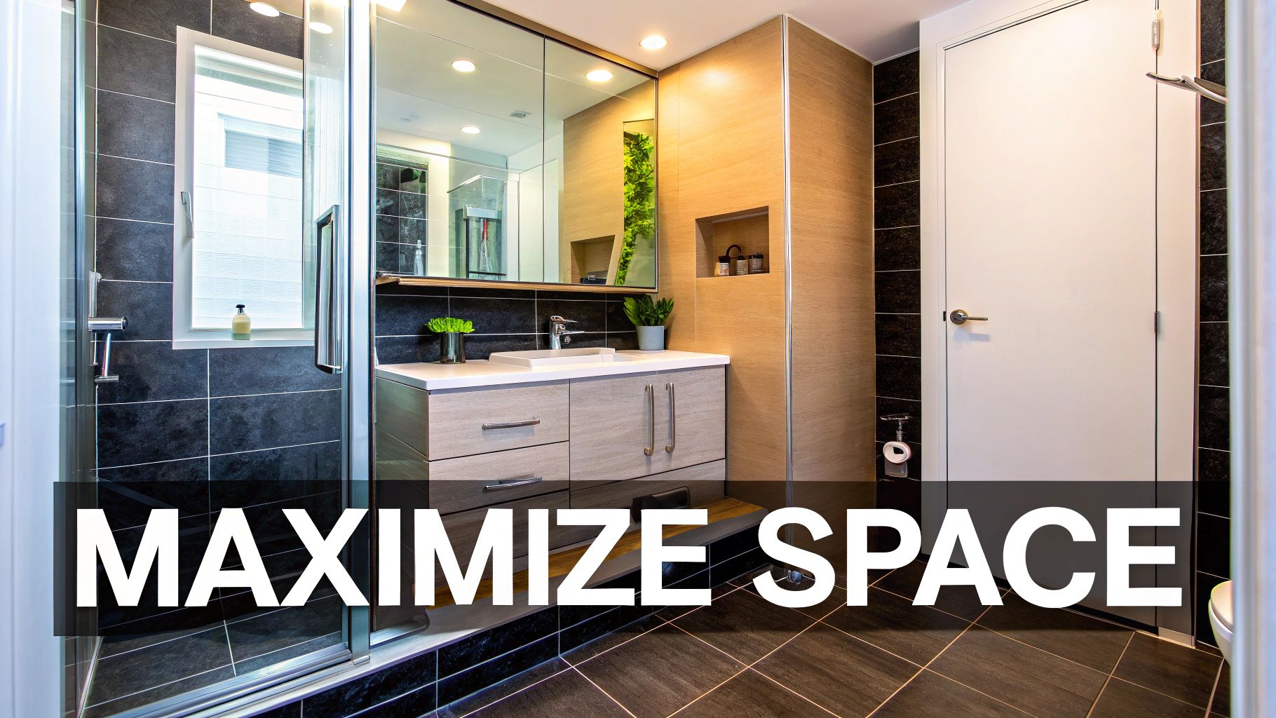 A modern condo bathroom with a walk-in shower and floating vanity.