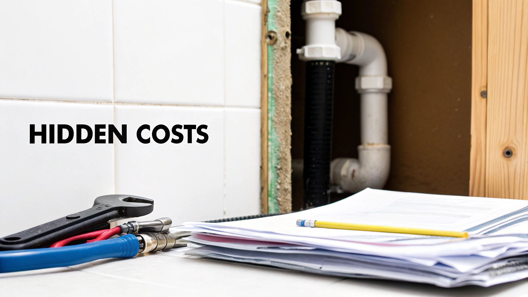 Modern bathroom vanity with warm, ambient lighting.