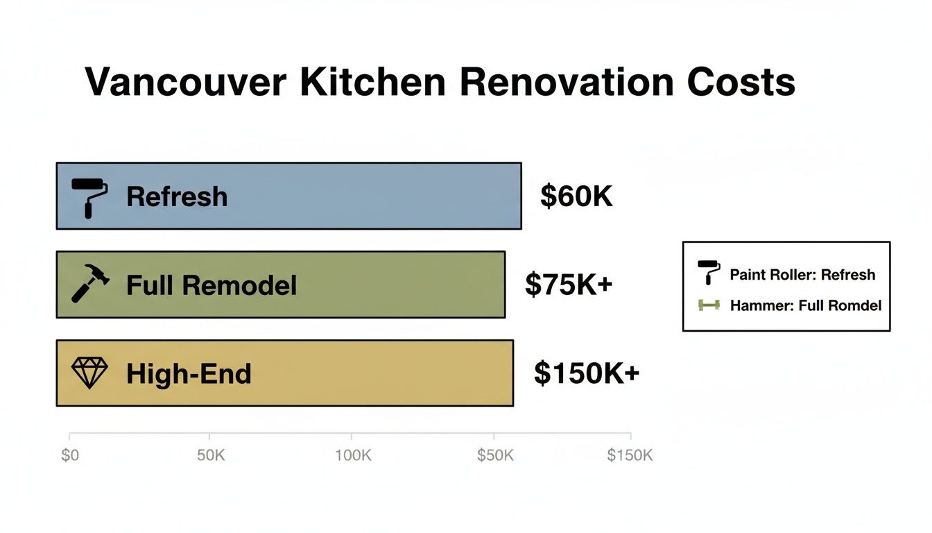Bar chart displaying Vancouver kitchen renovation costs for Refresh, Full Remodel, and High-End.