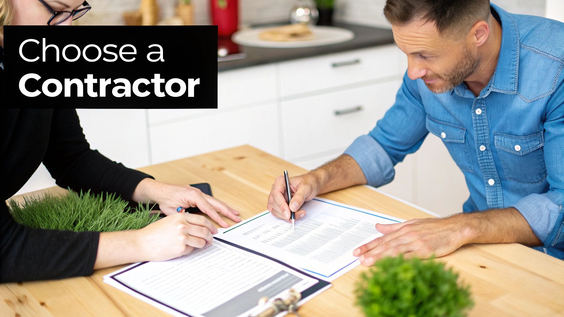 Contractor and homeowner discussing kitchen renovation plans