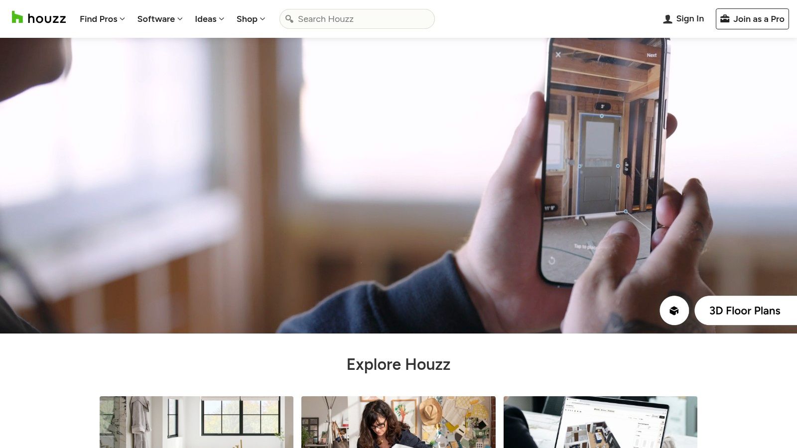A virtual reality headset displaying a modern home interior, symbolizing the design and planning tools available on Houzz.