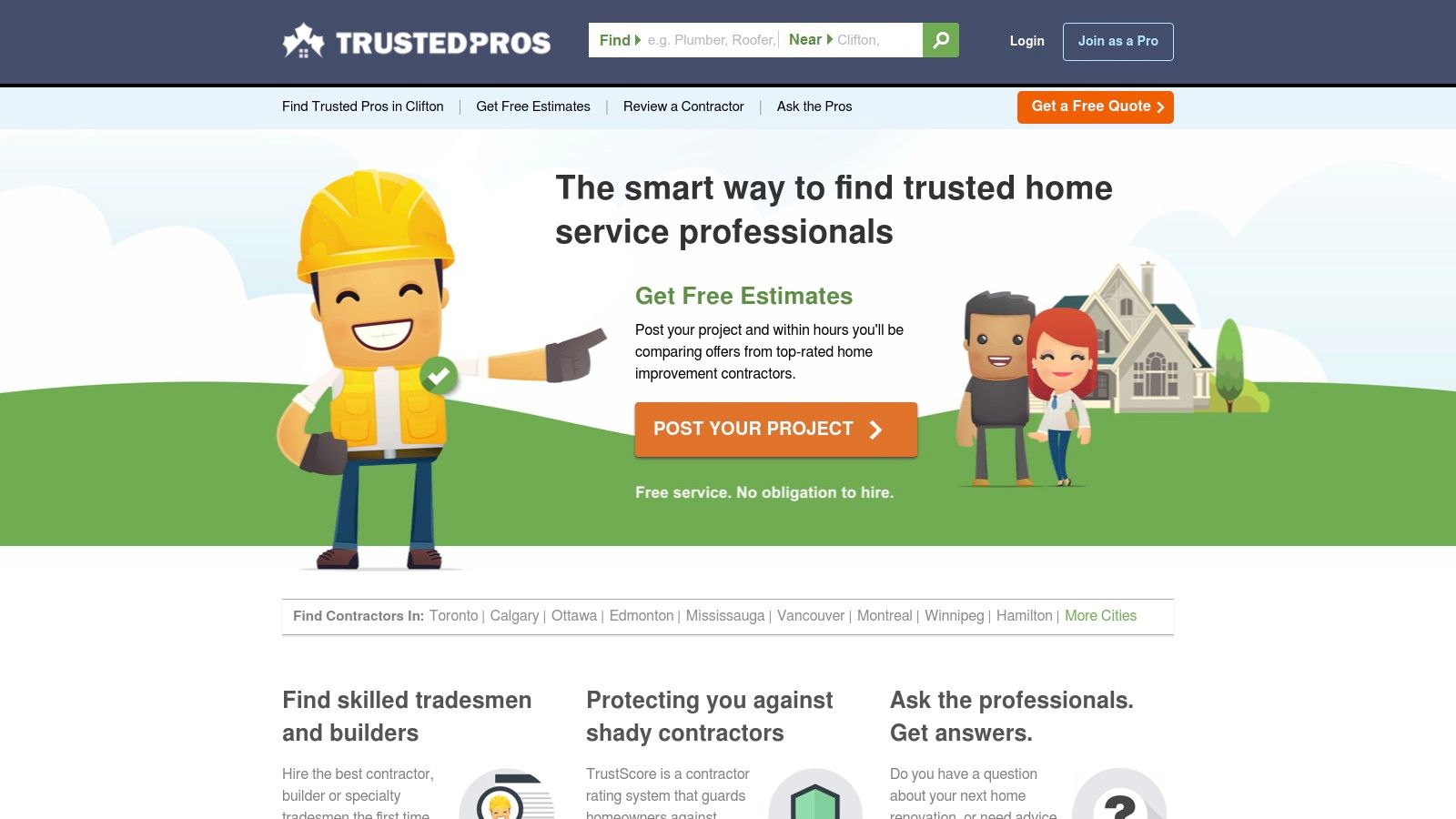 A person using a laptop to search for a contractor online, representing the TrustedPros platform.