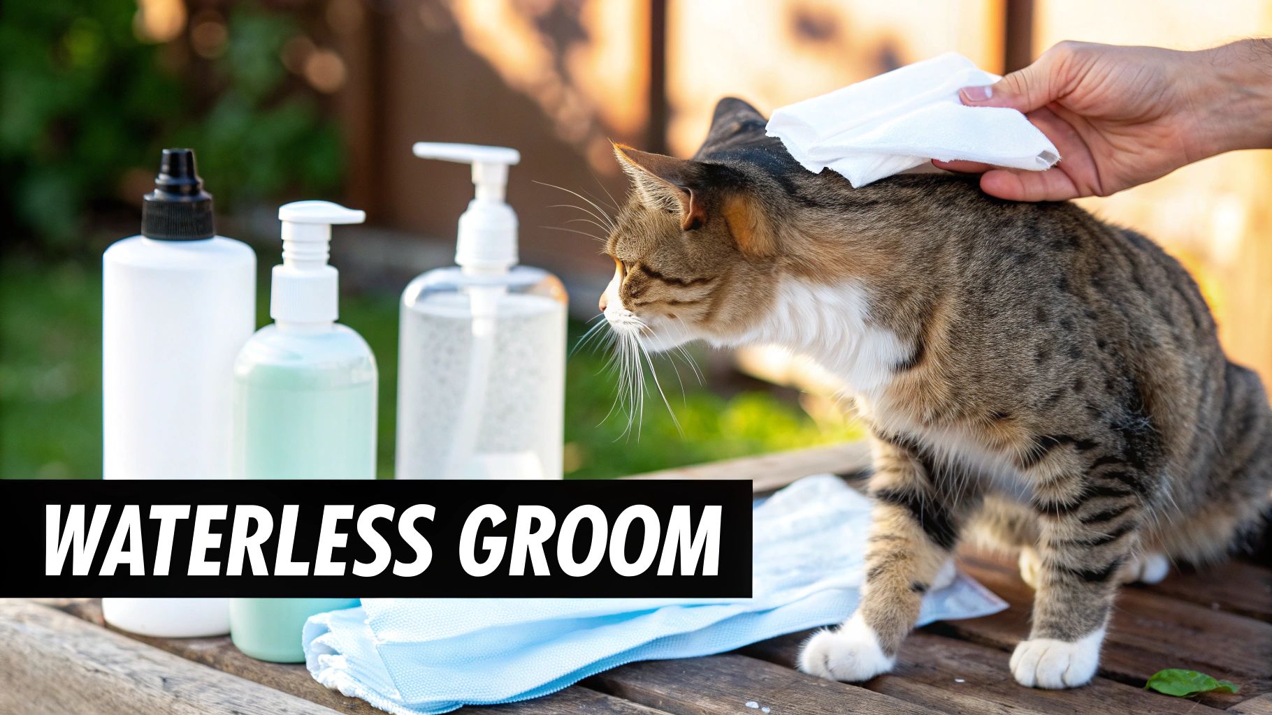 A cat being gently bathed with specialized shampoo in a tub.