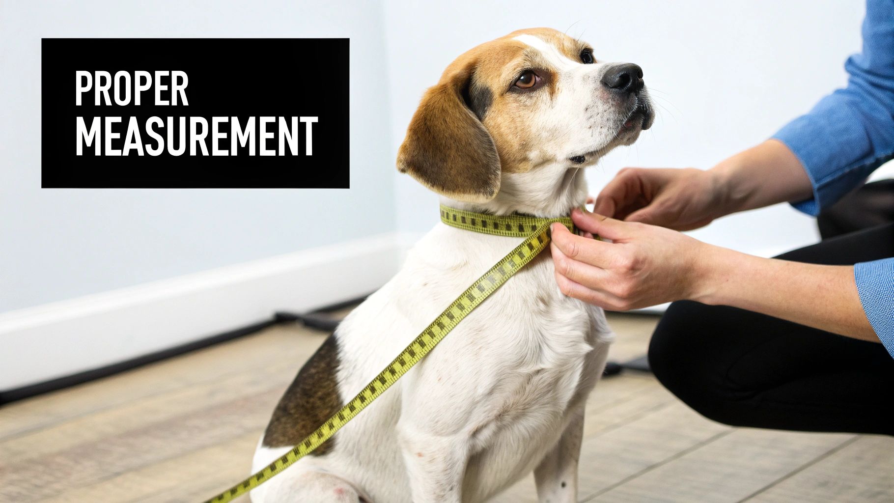 A person carefully adjusting a no-pull harness on their dog to ensure a proper fit.