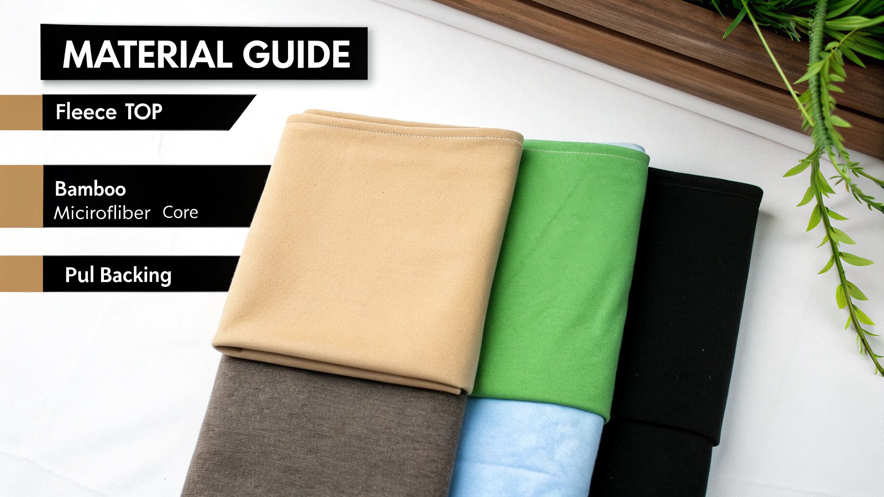 A close-up shot of the different fabric layers of a reusable pee pad.