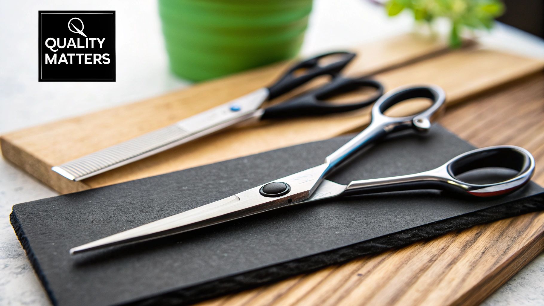 A professional groomer carefully trimming a dog's coat with precision scissors