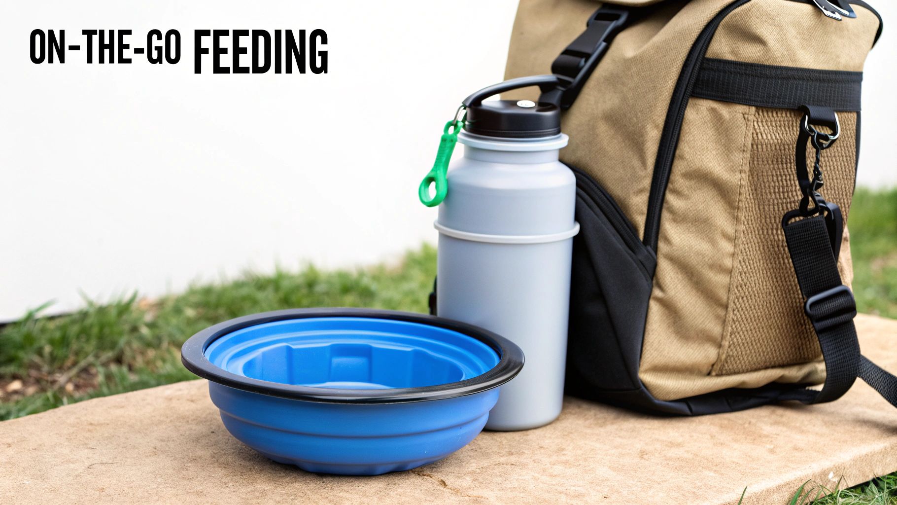 A person giving water to a dog from a travel bottle.