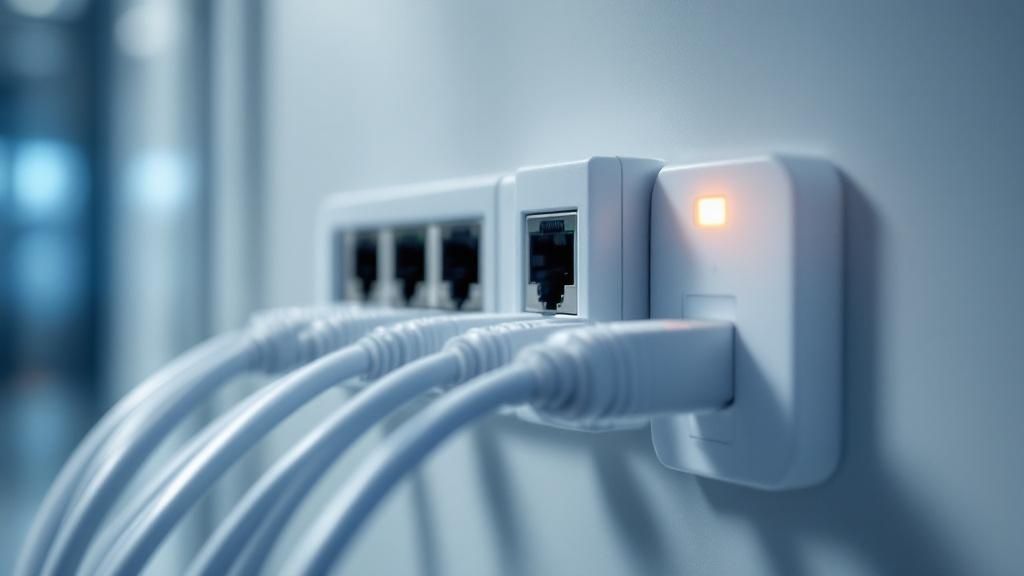 Eine Person arbeitet an einem Laptop in einer modernen Büroumgebung, was die Anwendung von Cloud-Technologie im Geschäftsalltag symbolisiert.