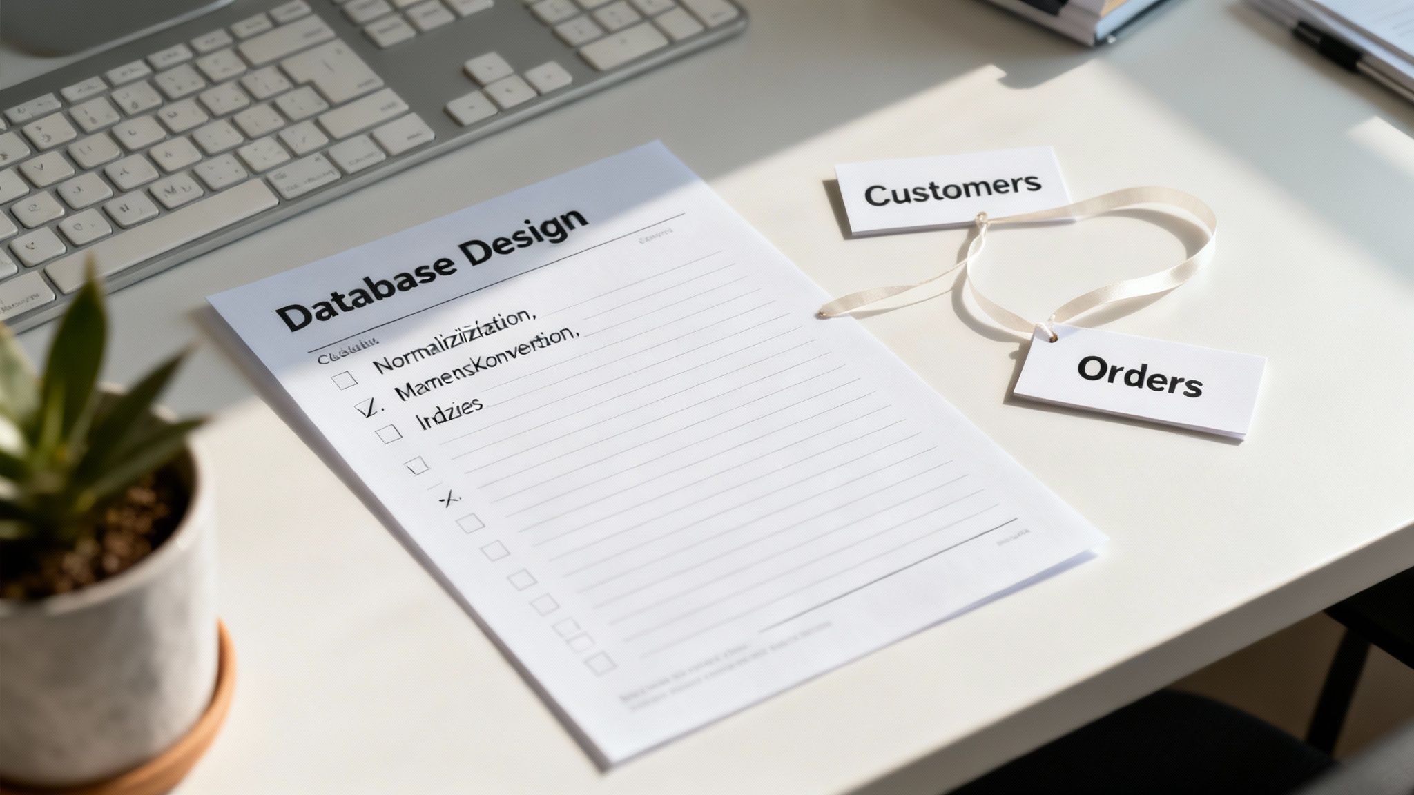 Eine Person skizziert eine komplexe Datenbankstruktur auf einem Whiteboard, was die Planungsphase eines robusten Designs symbolisiert.