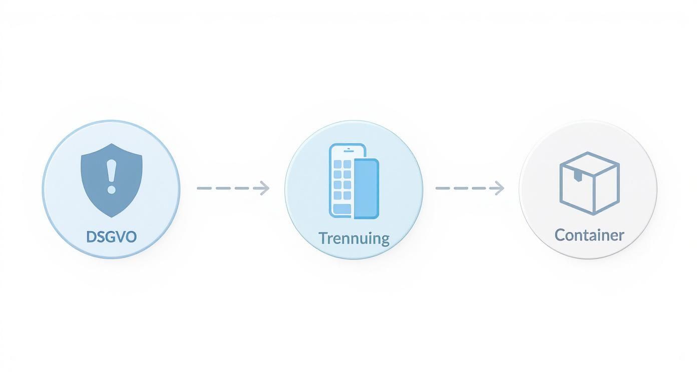 Datenschutz DSGVO Compliance führt über mobile Gerätetrennung zur sicheren Container-Lösung für Unternehmen