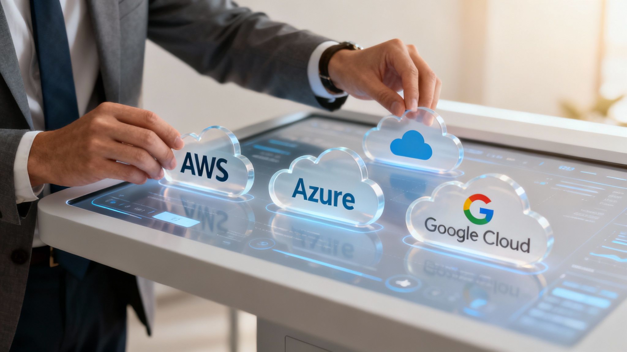 Eine Visualisierung der Multi-Cloud-Strategie, die verschiedene Cloud-Anbieter-Logos miteinander verbindet