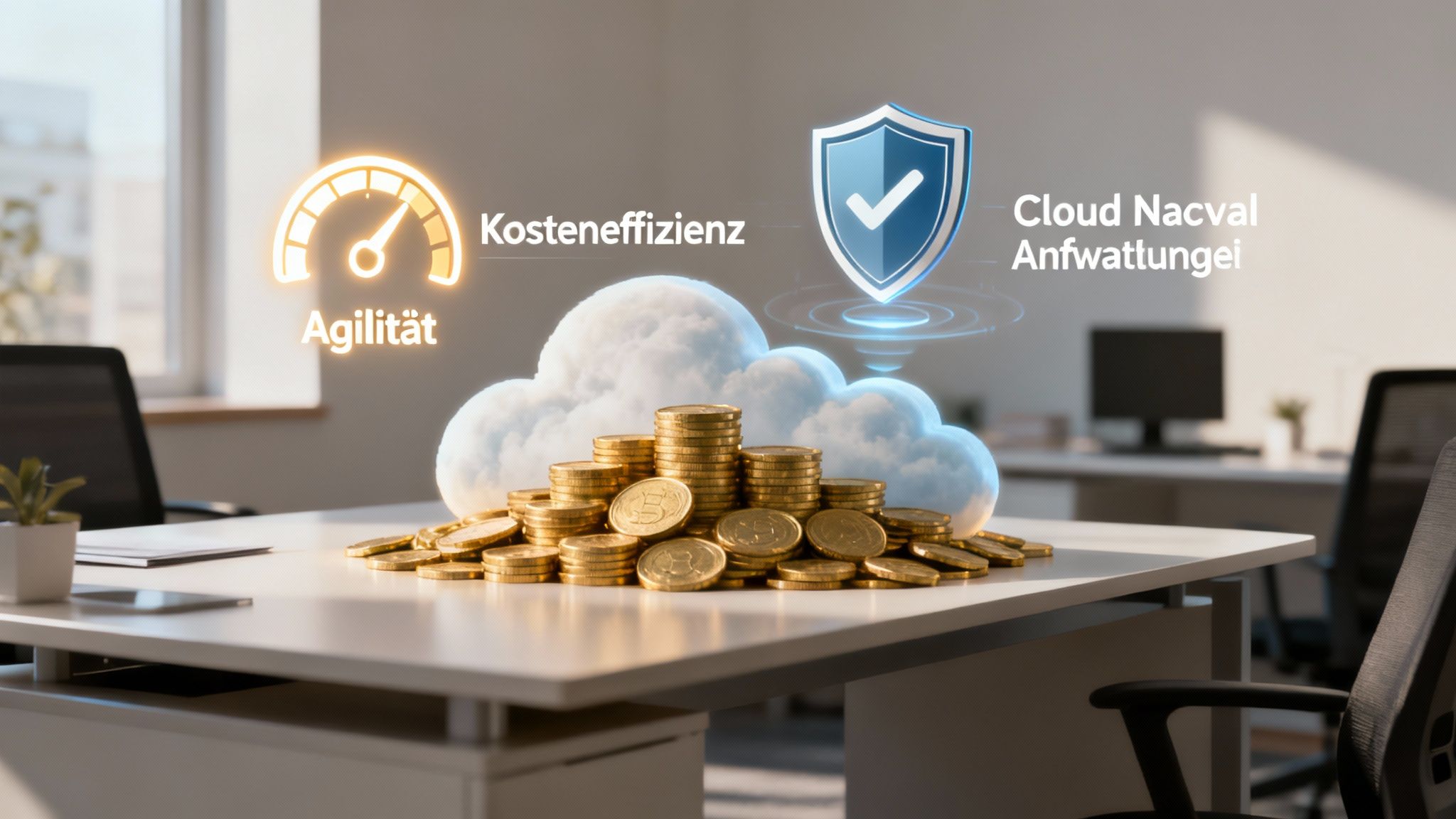 Ein Bild, das die Geschäftsvorteile von Cloud-Native-Technologien wie Agilität und Kosteneffizienz symbolisiert