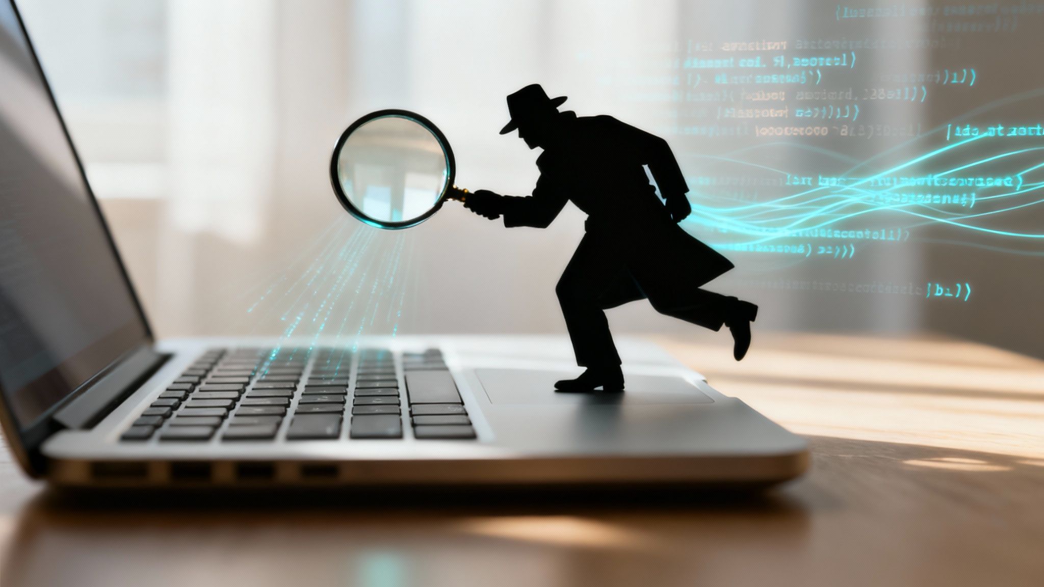 Eine schematische Darstellung von Computern, die über Linien miteinander verbunden sind und den Fluss digitaler Informationen symbolisieren, was den Lebenszyklus von Spyware veranschaulicht.