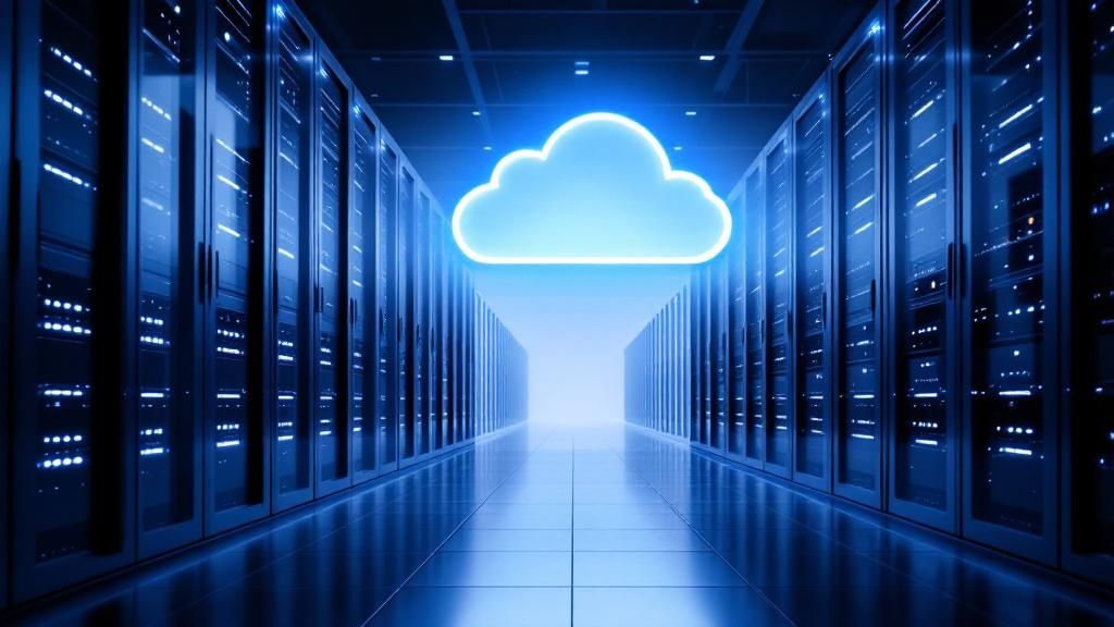 Eine abstrakte Visualisierung von Cloud-Diensten und Datenströmen.