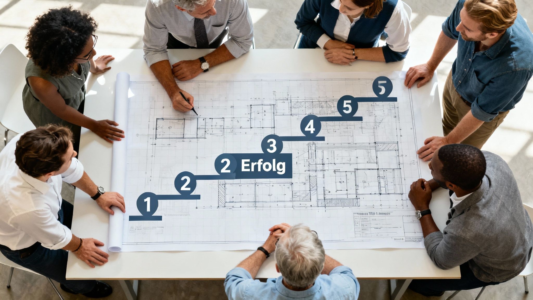 Ein Team plant an einem Whiteboard die nächsten Schritte, was die strategische Umsetzung von TPM symbolisiert.