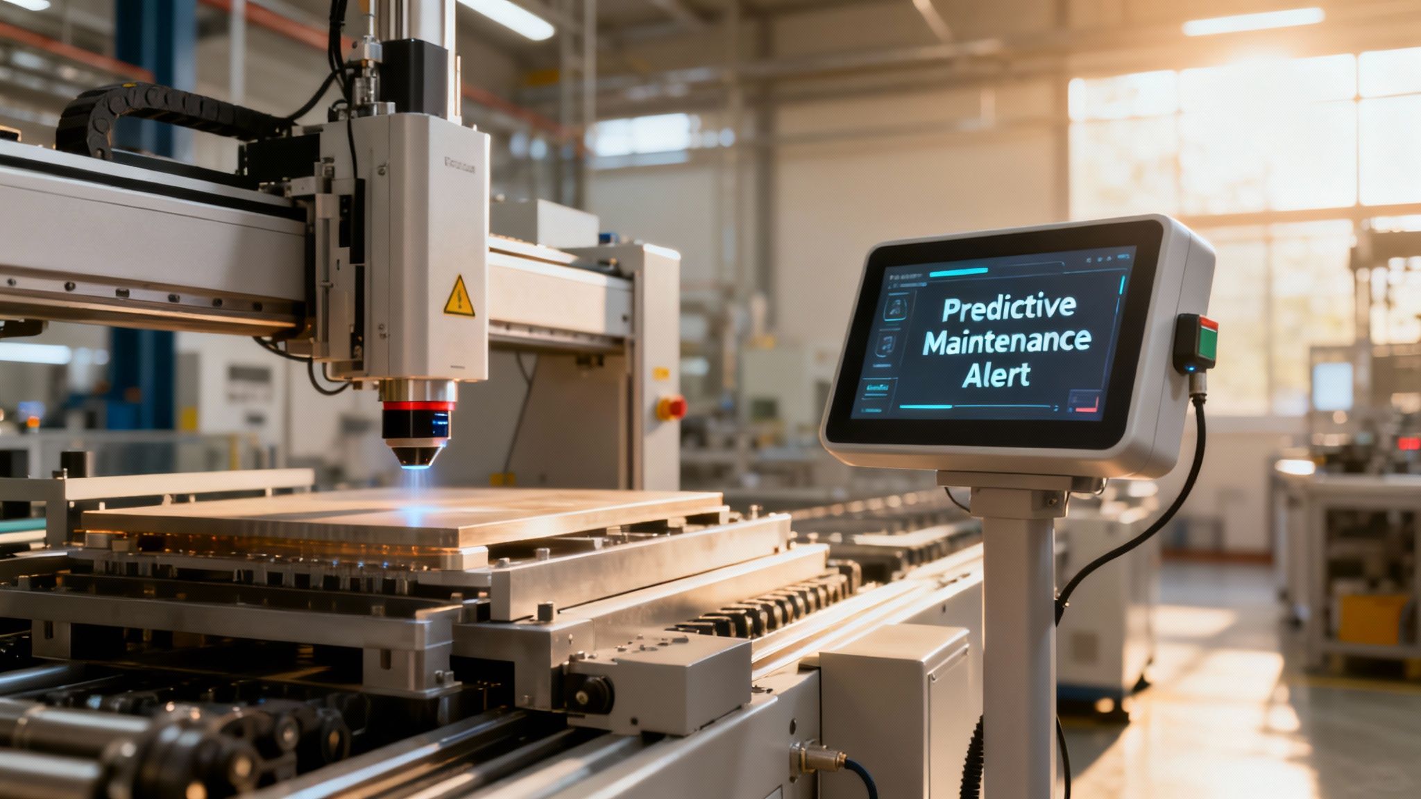 Eine Collage, die verschiedene KI-Anwendungen in Marketing, Kundenservice und Produktion zeigt