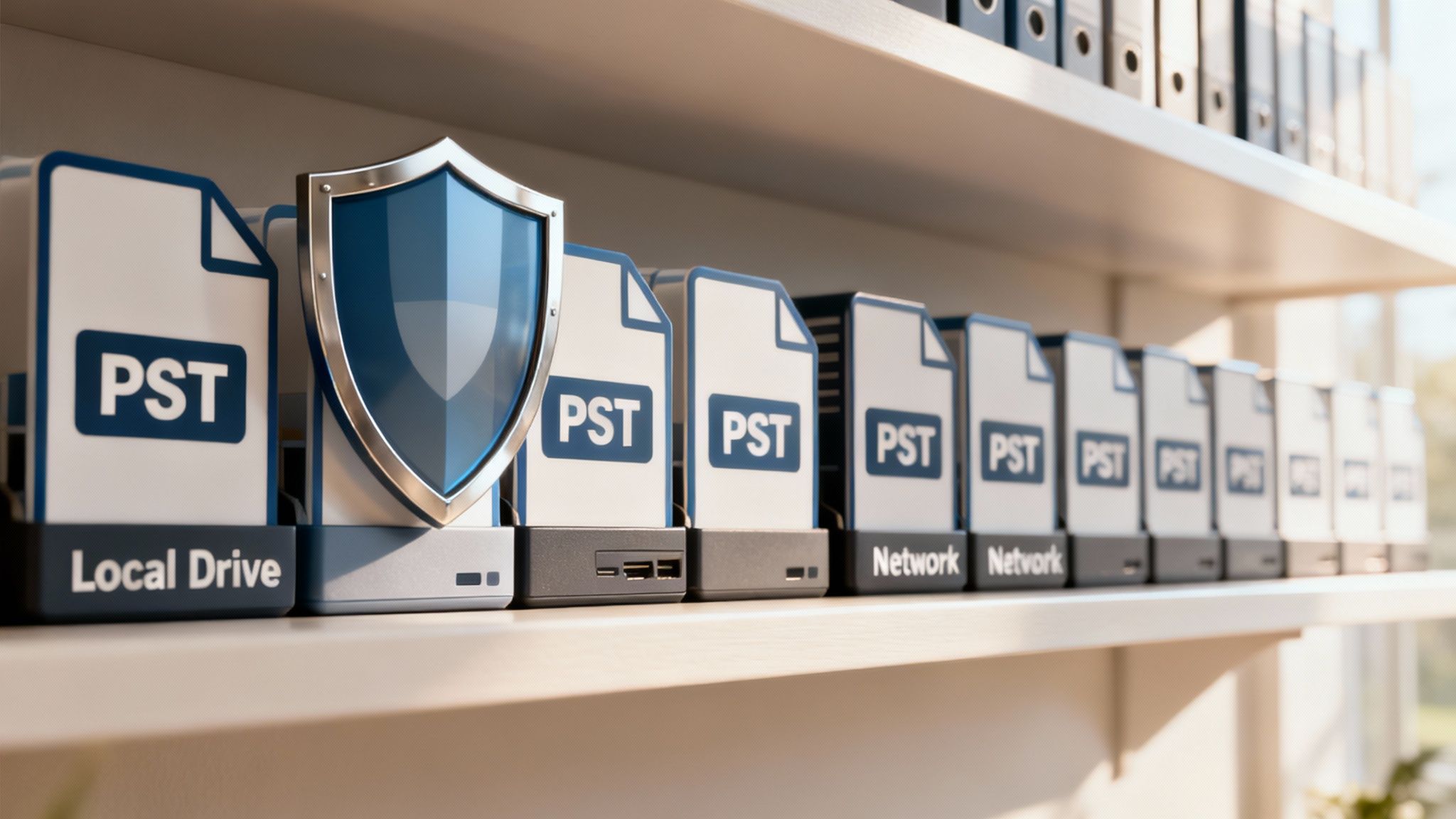 Eine sichere Datenverwaltungsstrategie, dargestellt durch abschließbare Aktenschränke in einem Serverraum.