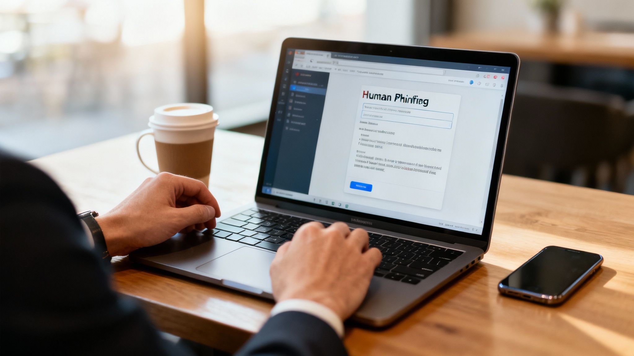 Eine stilisierte Darstellung einer Firewall, die einen Cyberangriff blockiert, während eine Phishing-E-Mail unbemerkt durch eine Lücke schlüpft, die den menschlichen Faktor symbolisiert.