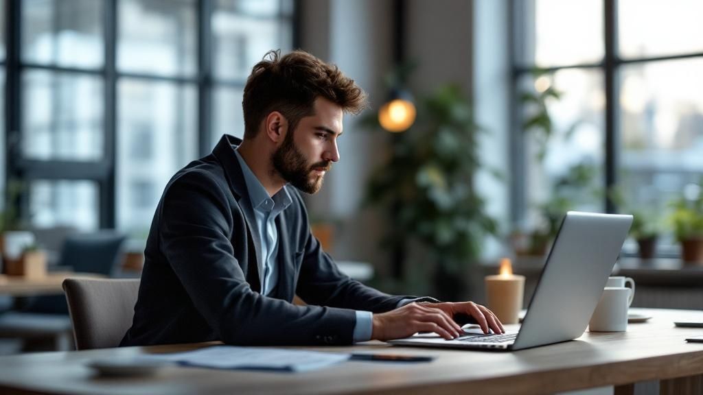 Eine Person, die nachdenklich auf einen Bildschirm mit Diagrammen und Code schaut, was typische Fragen zur Cloud-Nutzung symbolisiert.