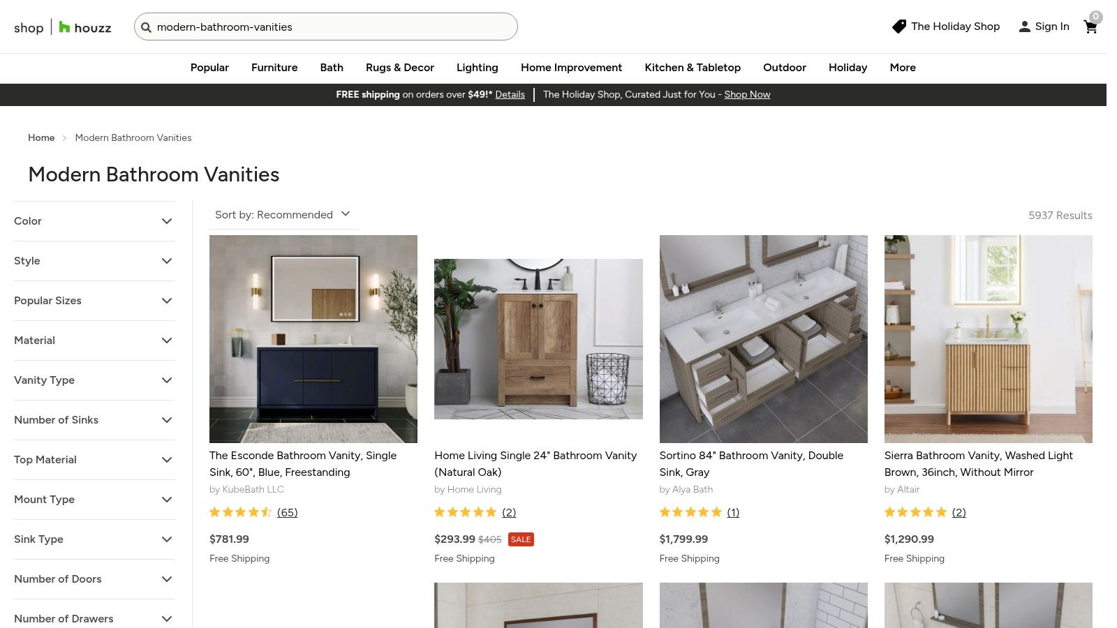 Modern bathroom vanities displayed on Houzz, featuring various styles, colors, and configurations, ideal for homeowners seeking inspiration for bathroom remodeling in Orange County.