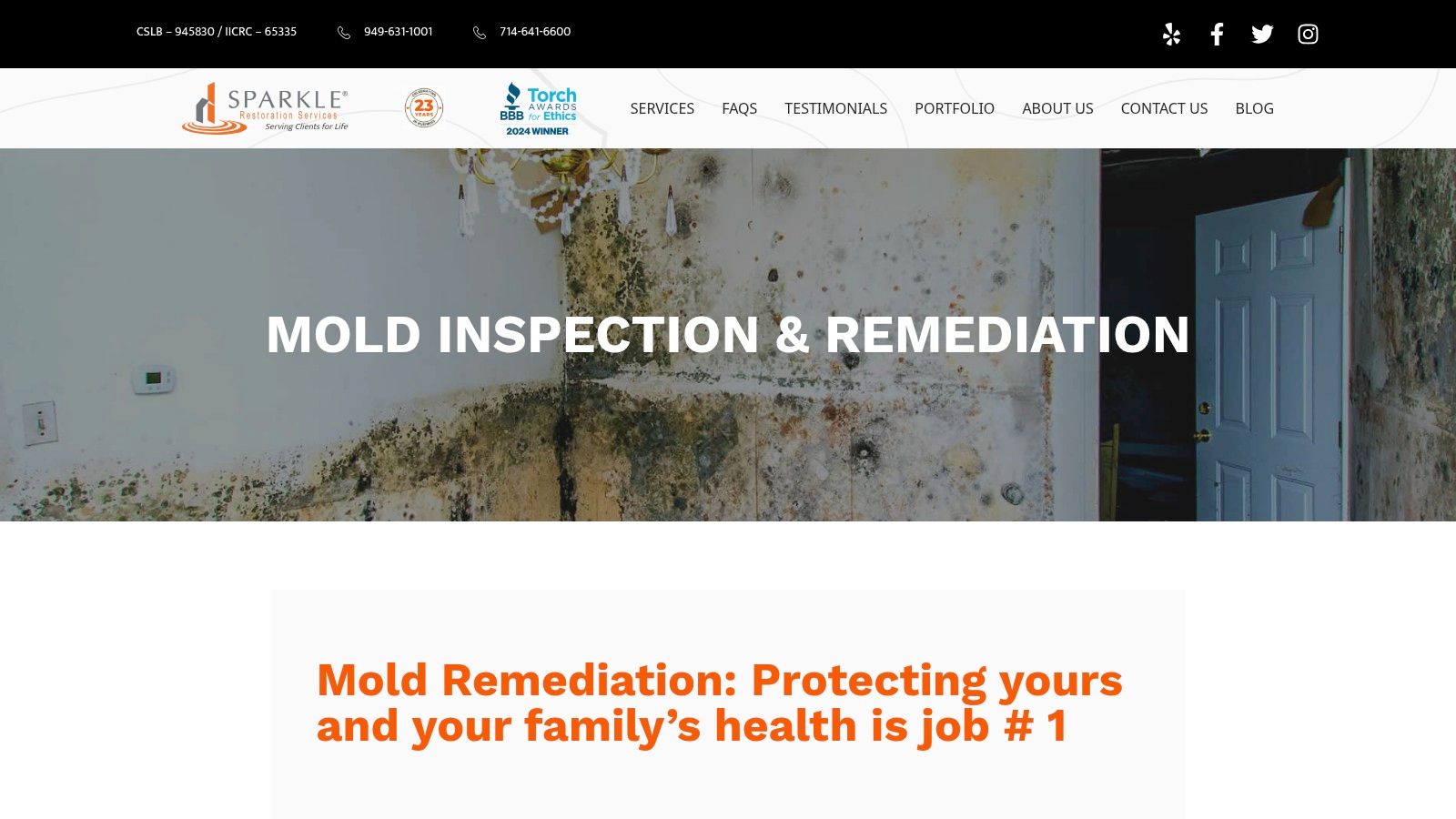 Mold-damaged wall with visible black mold growth and door, illustrating the need for professional mold inspection and remediation services by Sparkle Restoration.