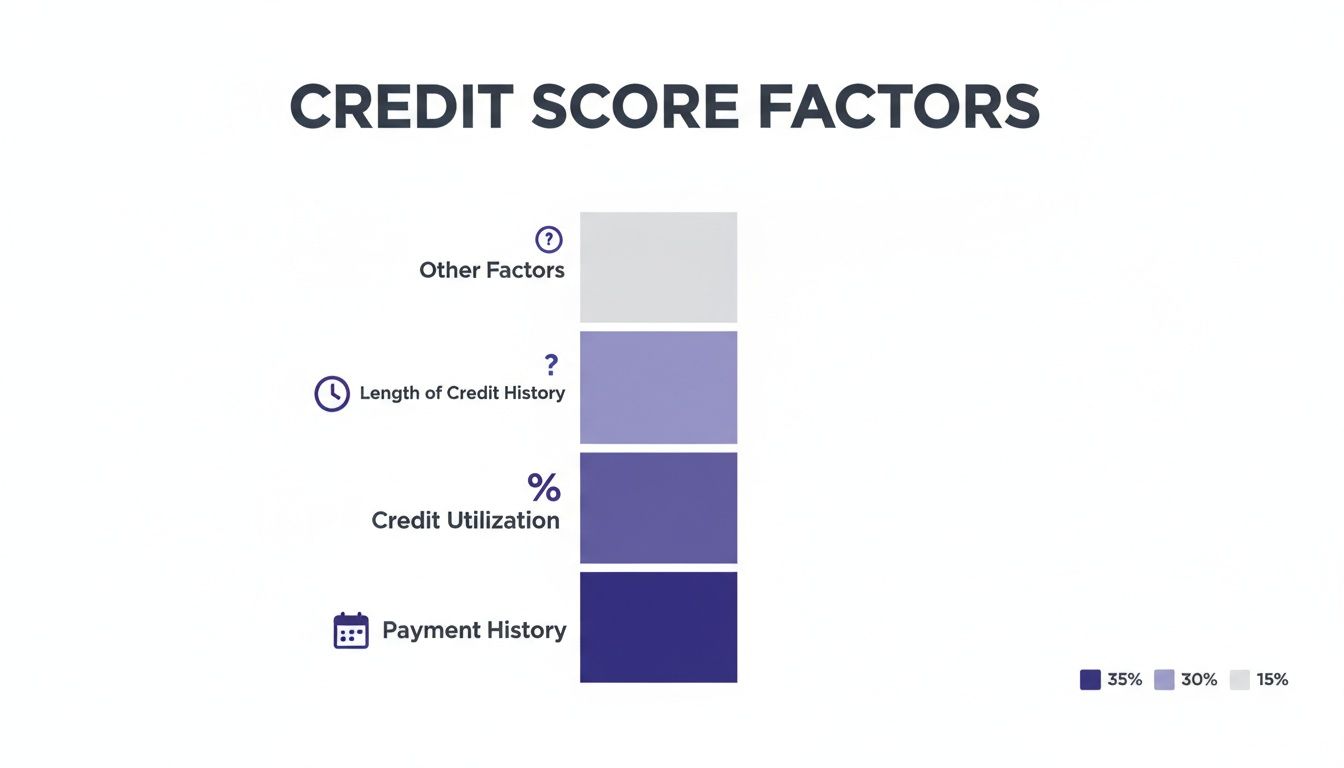 A bar chart illustrating key credit score factors with their respective percentage contributions.