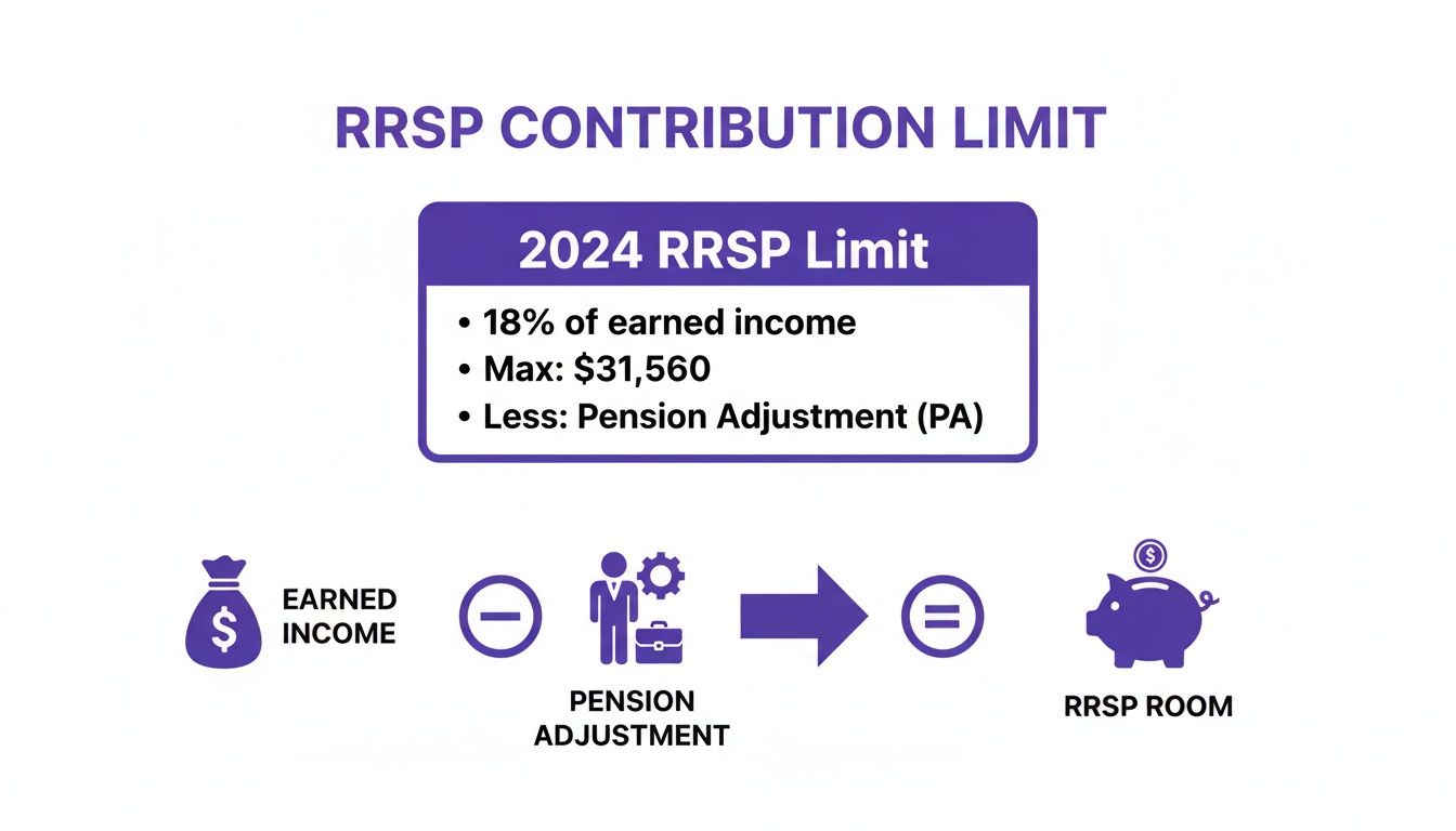 2024 RRSP contribution limit rules showing calculation based on earned income and pension adjustment.