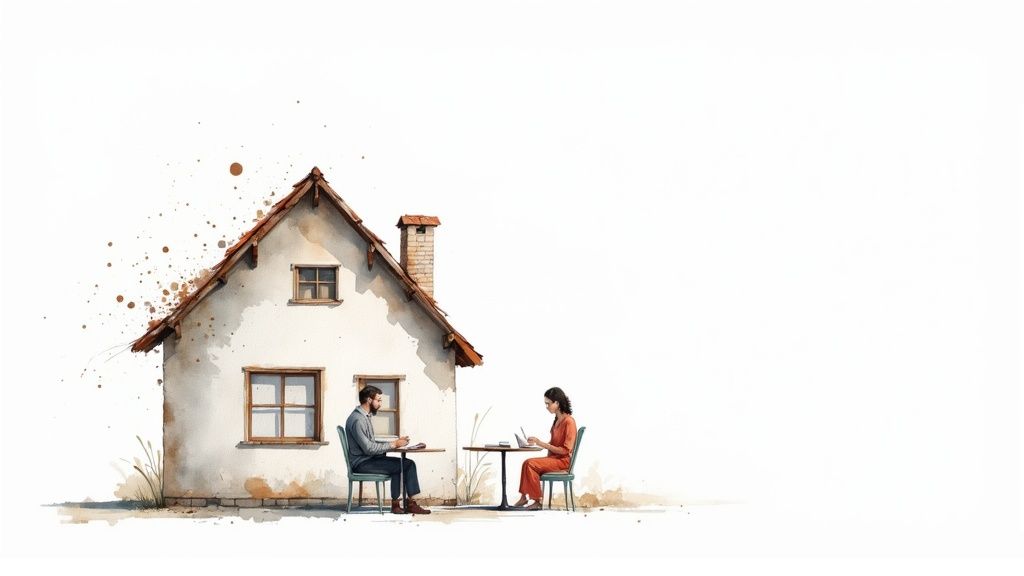 A modern home with a sold sign in front, under a clear blue sky.