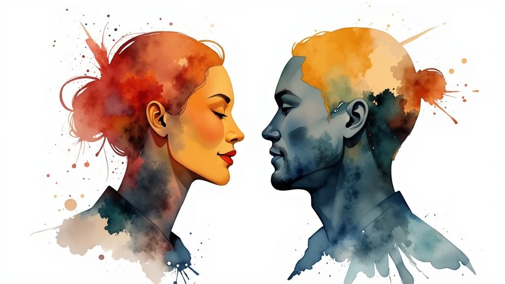 A tightrope walker carefully balancing between two signs labeled 'Seller' and 'Buyer'.