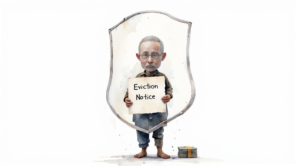 A locked door with a key, symbolizing housing security and eviction protection.