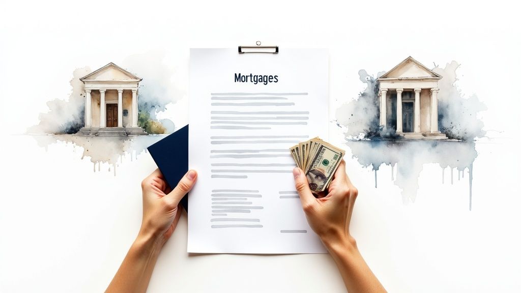 A person holding a passport next to a house key, symbolizing the connection between immigration and property ownership.