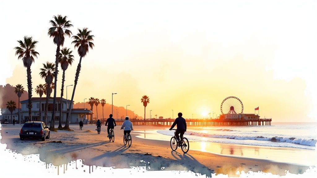 Santa Monica pier at sunset
