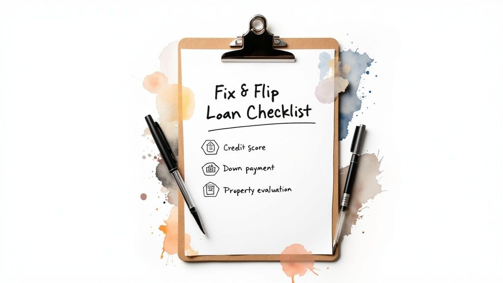 A person reviewing a checklist while inspecting a property under renovation.