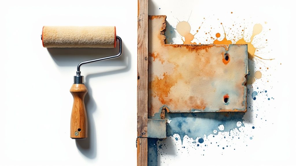 Construction worker carefully measuring a piece of wood for a renovation project.