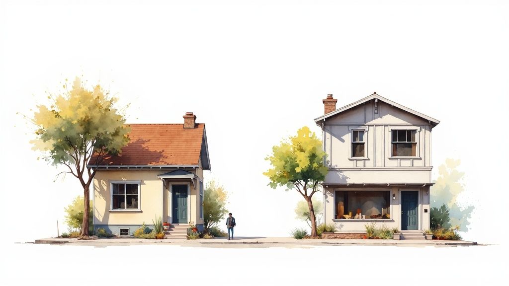 A beautiful residential street in a Los Angeles neighborhood with palm trees and well-kept homes.