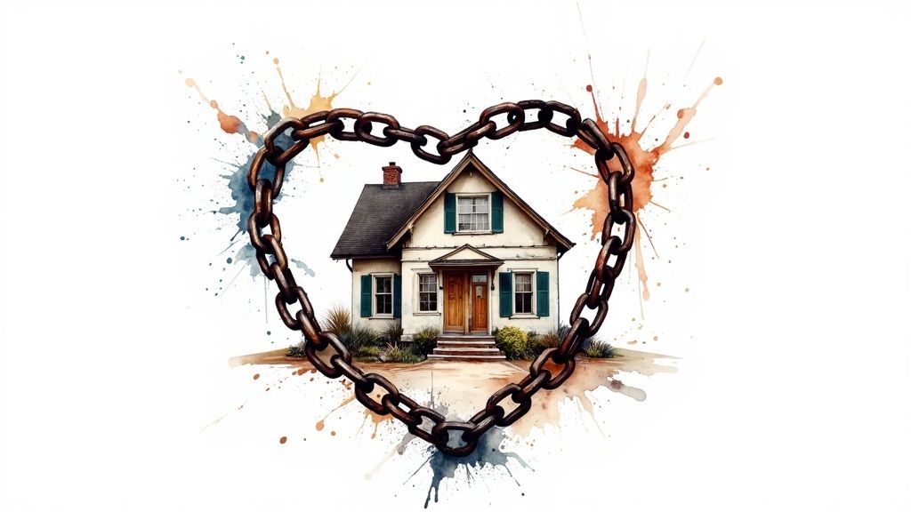 A house protected by a shield, symbolizing how a clean title protects a homeowner.