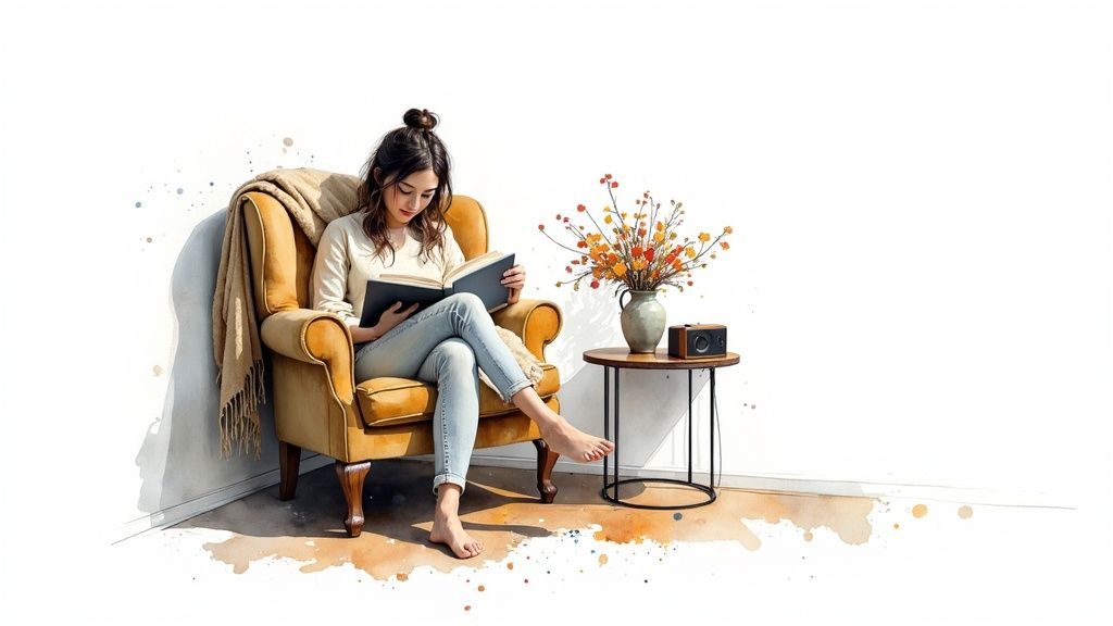 An inviting front entrance with a clean walkway, potted plants, and a freshly painted door.