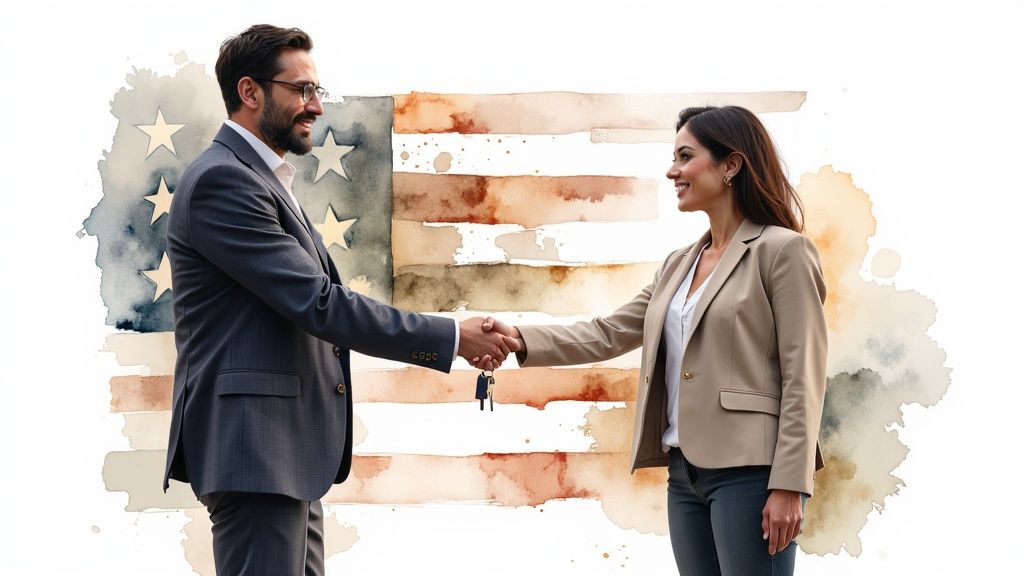 A person signing a legal document with a pen, representing the legal aspects of buying property.