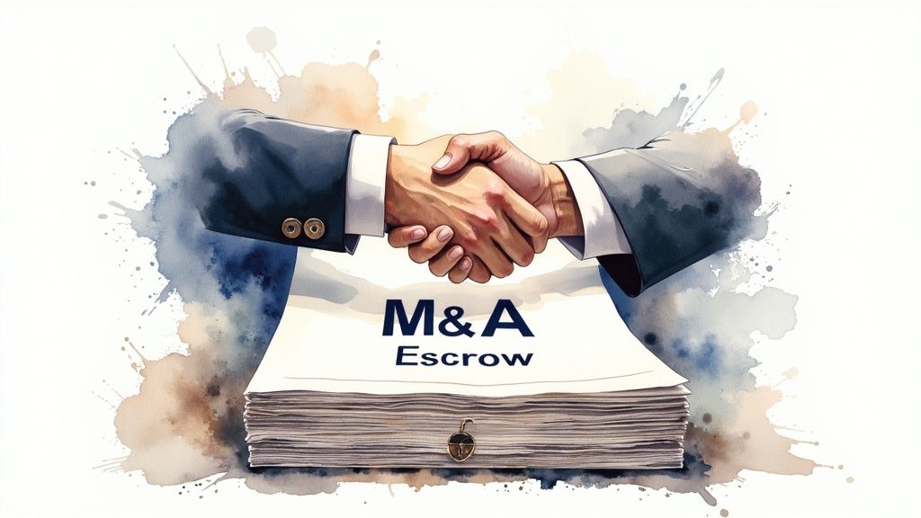 Several business professionals in suits shaking hands across a modern conference table, symbolizing a closed deal.